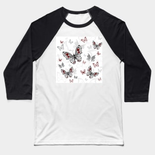 Seamless Pattern of Gray Butterflies Baseball T-Shirt